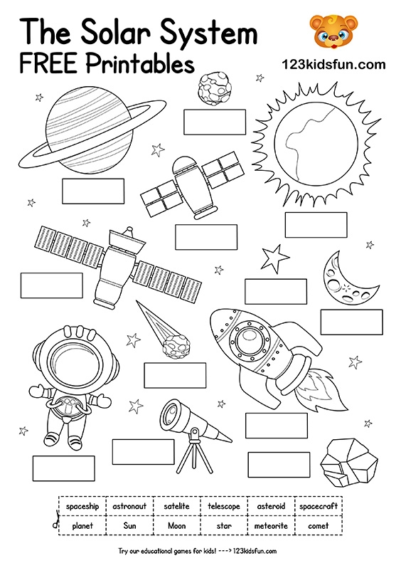 Third grade science worksheet featuring a diagram of planets in our solar system for labeling practice