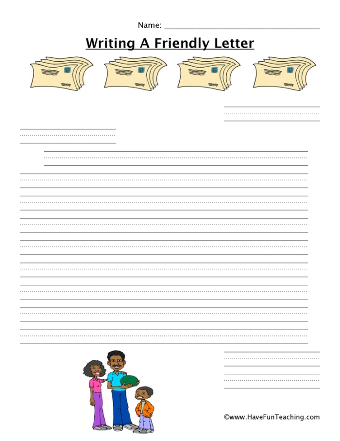 Worksheet for kids to practice letter writing, encouraging creativity and communication skills. Engaging letter writing template for third graders to use when writing to friends.