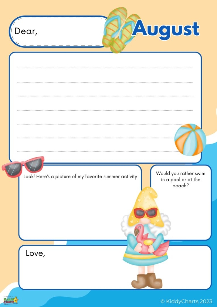 Worksheet template for kids to practice letter writing skills and express creativity.