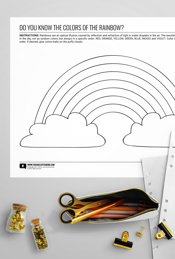 Worksheet exploring light and color concepts for third graders