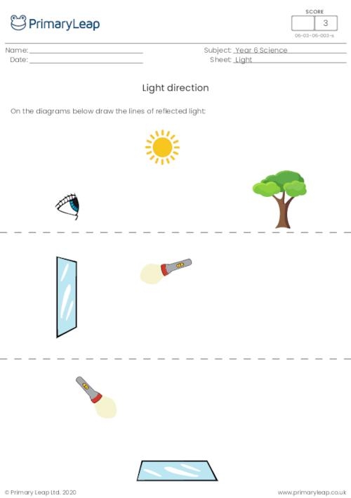 Third grade student observing the straight path of light for a physical science worksheet