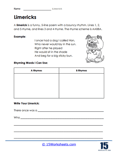 Write a Limerick worksheet for third graders to enhance their rhyming skills