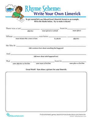 Worksheet for writing limericks in a fun and engaging way for third graders