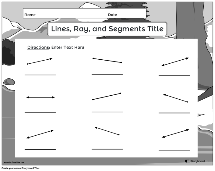 Worksheet for practicing lines, line segments, and rays for third graders