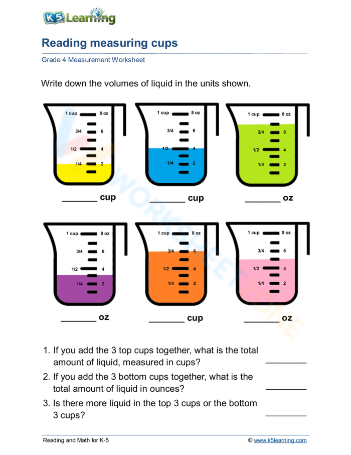 Reading Liquid Measurements Worksheet Eighteen Third grade student working on a Reading Liquid Measurements worksheet with liters and milliliters