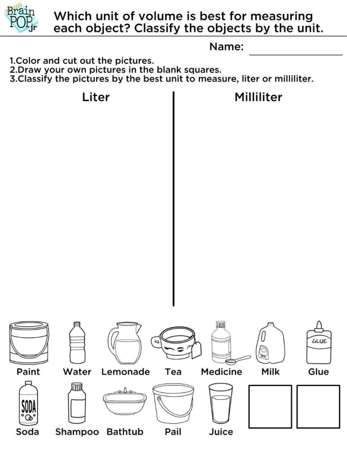 How Much is One Liter Worksheet Measurement Practice for Third Grade Third grade student completing a worksheet about measuring liquid volume in liters