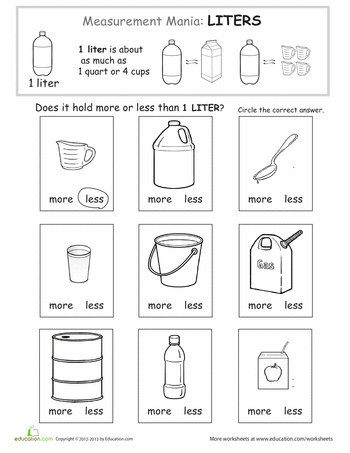 How Much is One Liter Worksheet 22 Third grade math worksheet for practicing measurement skills with liters