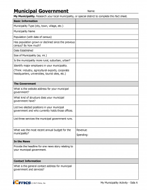 Local Government Worksheet for Third Grade Municipal Studies Third grade student learning about municipalities with a local government activity sheet