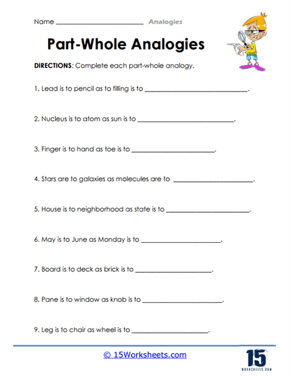 Third grade student completing an analogies worksheet about word relationships