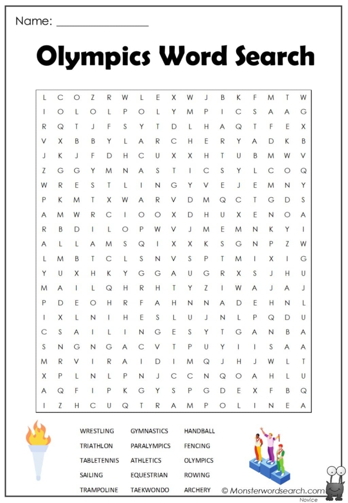 Olympic-themed word search worksheet for third graders to enhance their logic skills