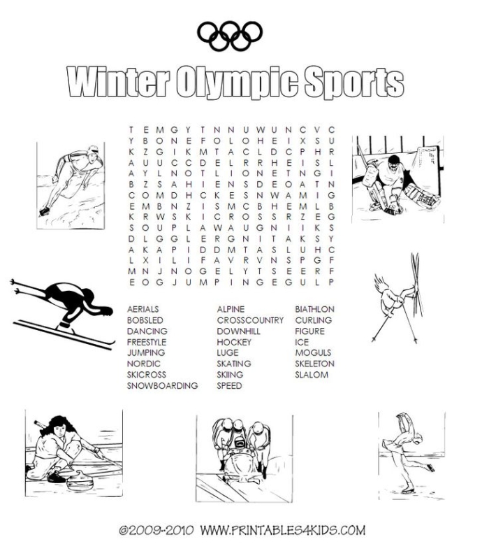 Olympic-themed word search worksheet for third graders to enhance their logic skills