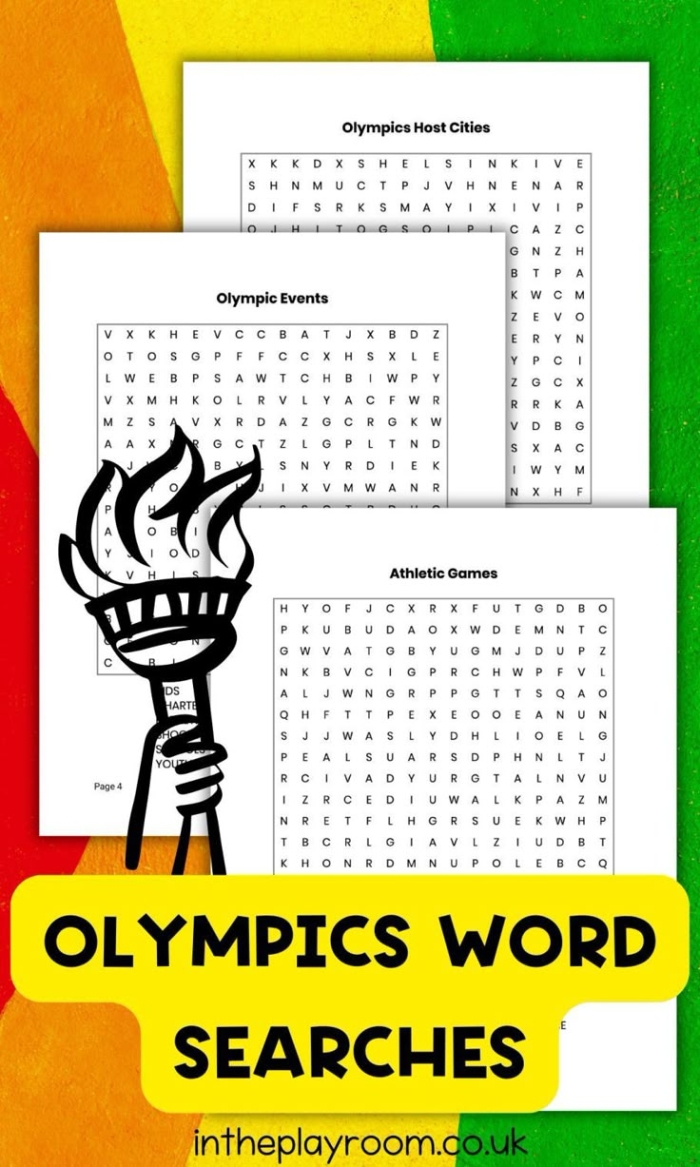 Olympic-themed word search worksheet for third graders to enhance logic skills