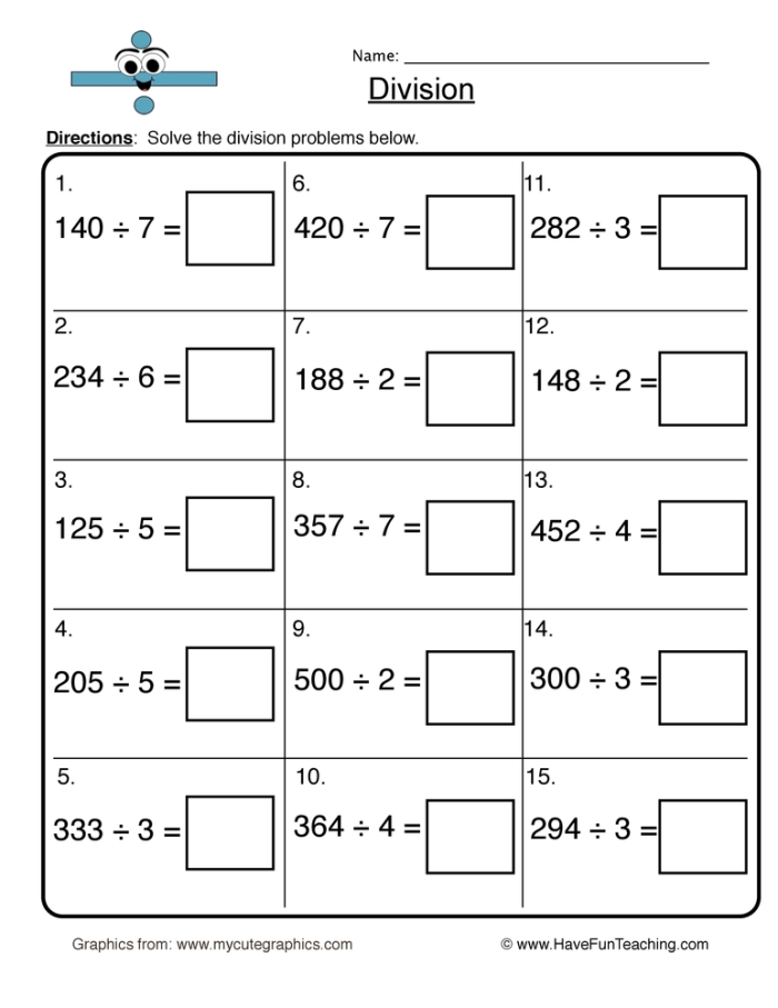 Third grade students practicing long division with the Division Dash worksheet number 17