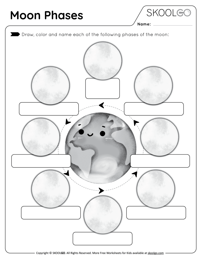 Third grade student using a printed moon phases worksheet to identify lunar cycle stages
