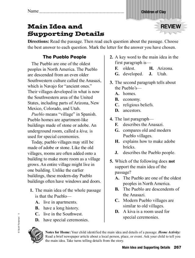 Main Idea Multiple Choice worksheet page 17 for third grade students Third grade reading worksheet for practicing main idea identification in nonfiction texts