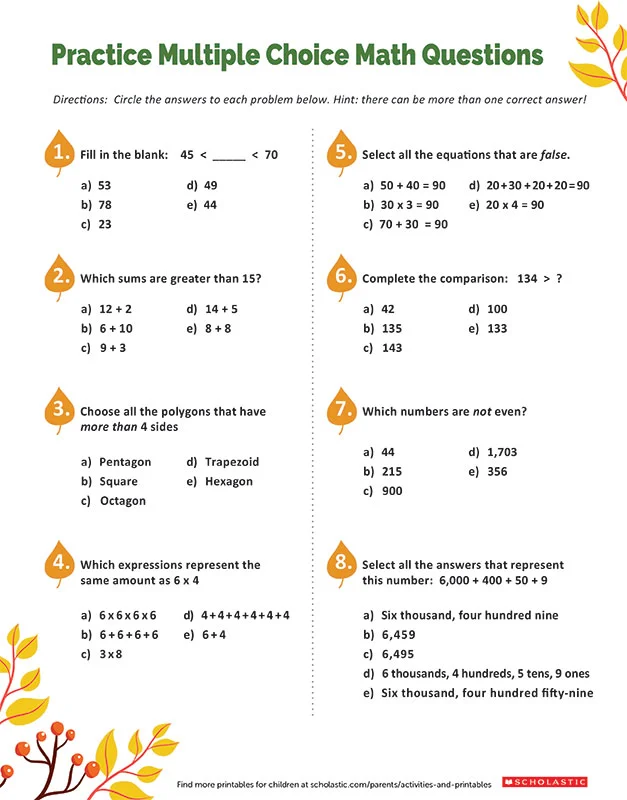 Engaging addition practice worksheet for third graders Third grade addition worksheet for practicing multiple choice math skills