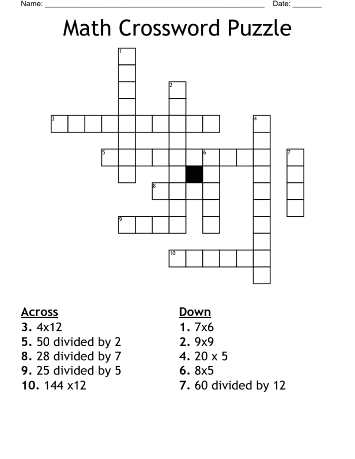 Third grade student solving a mixed operations math crossword puzzle worksheet