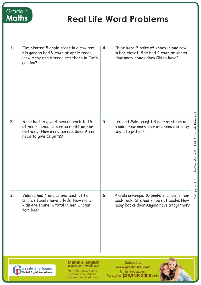Third grade student completing a Multiplication Word Problems Check-In worksheet on math skills