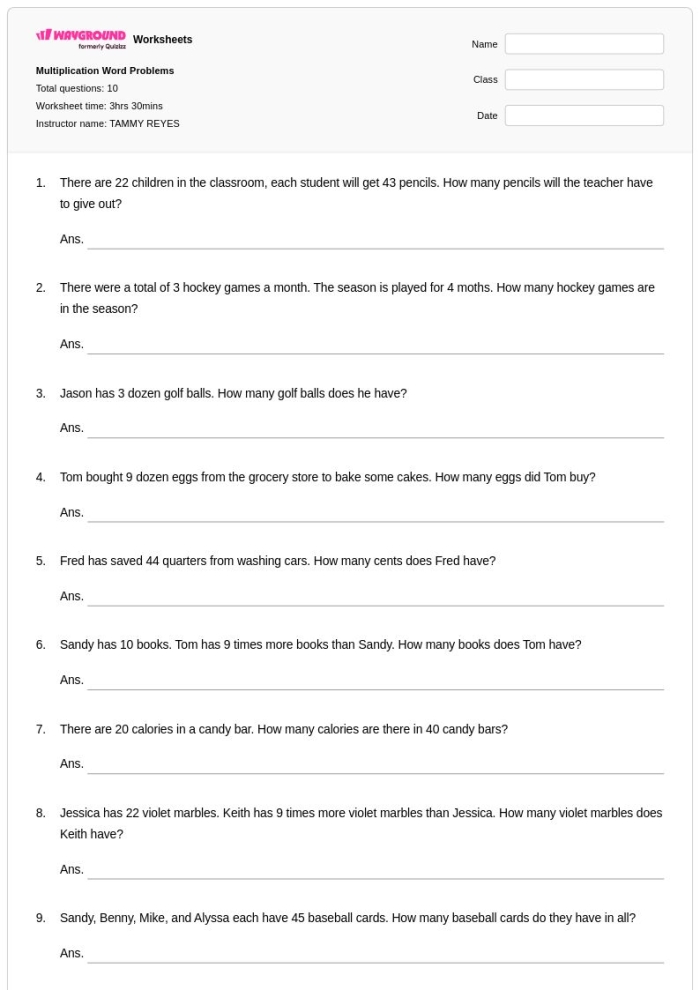 Third grade math worksheet featuring money multiplication word problems for classroom practice
