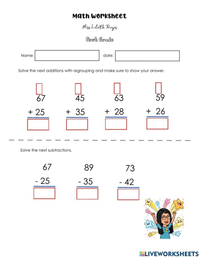 Math Review Worksheet Number 22 for Third Grade Students Third grade math review worksheet with mixed practice problems for test preparation