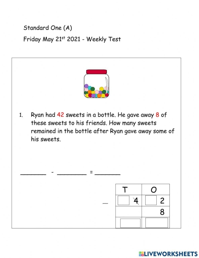 Third-grade Math Review worksheet for test preparation and general practice Math Review worksheet for third graders covering various math concepts