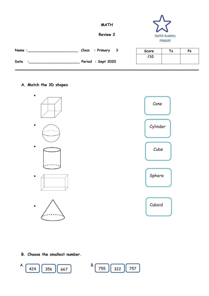 Grammar and Mechanics worksheet for Third Grade Math Review worksheet designed for third graders, featuring various math concepts for effective study. A helpful resource for kids preparing for a math test or needing a general review.