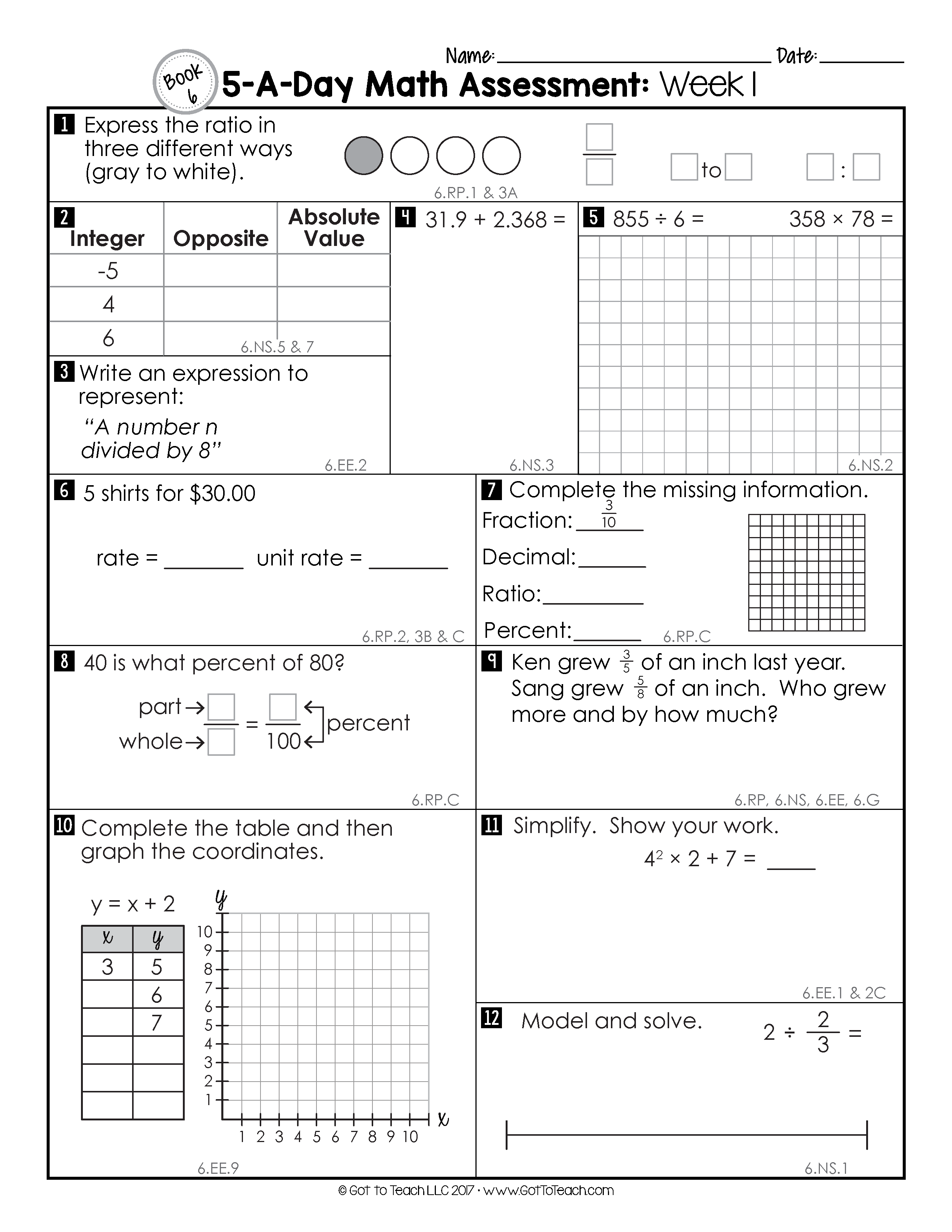 Engaging math practice sheet designed to help students prepare for tests Math Review worksheet for third graders featuring various math concepts