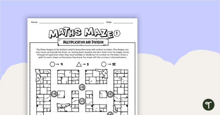 Third grade math challenge: Navigate the multiplication and division maze Multiplication and division maze worksheet for third graders to enhance math skills