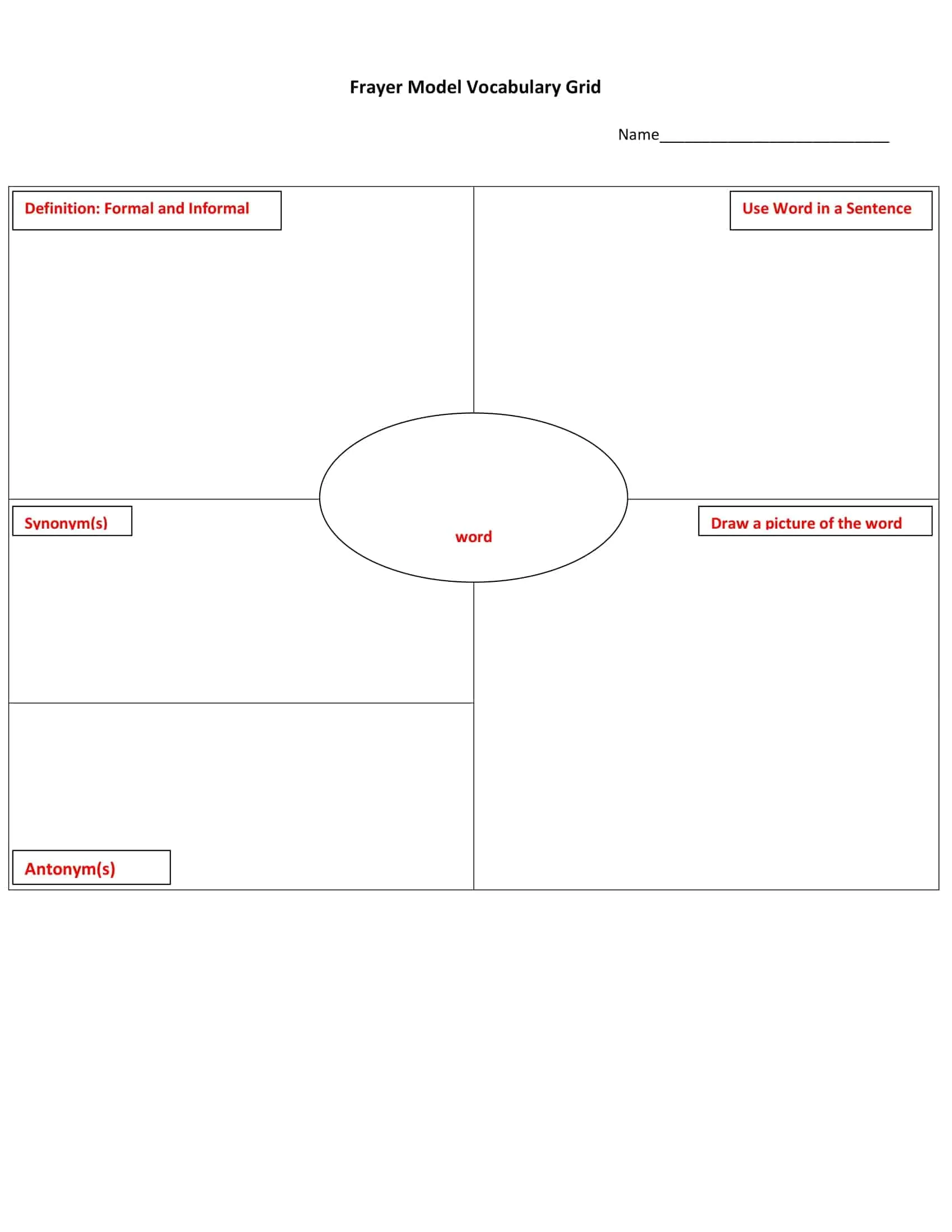 Third grade vocabulary Frayer Model worksheet for time and money concepts