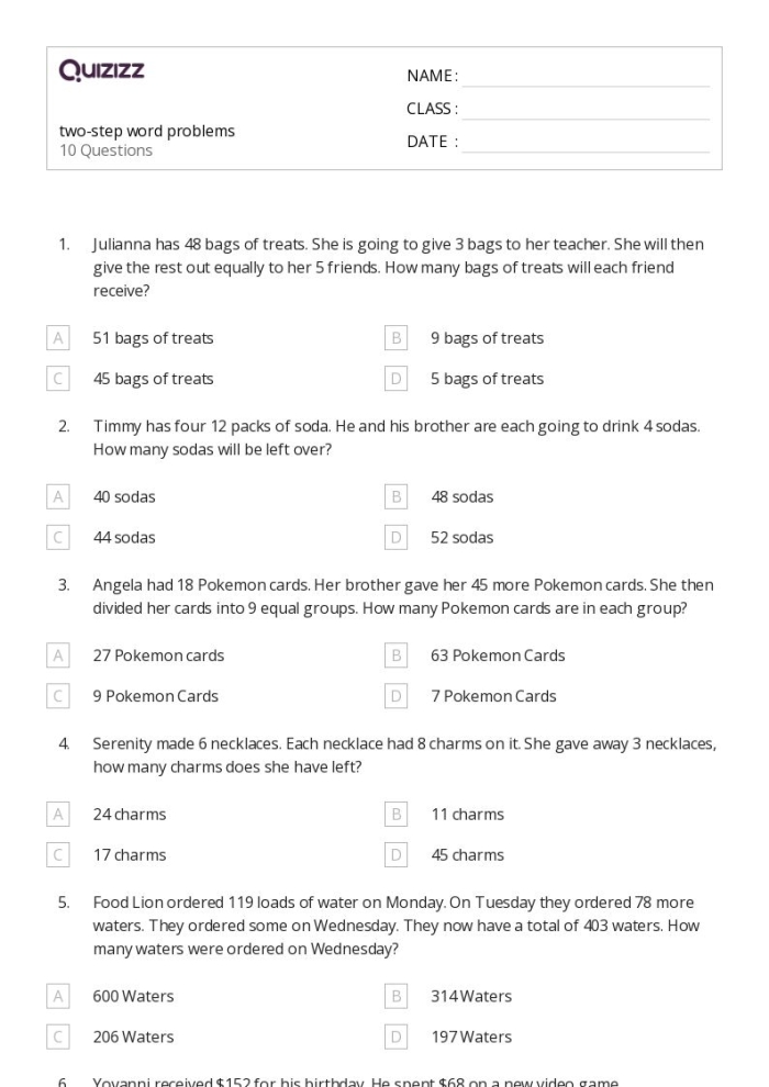 Two-Step Multiplication Word Problems Worksheet for Grade 3 Part 13 Third grade students practicing math skills with a two-step multiplication word problems worksheet