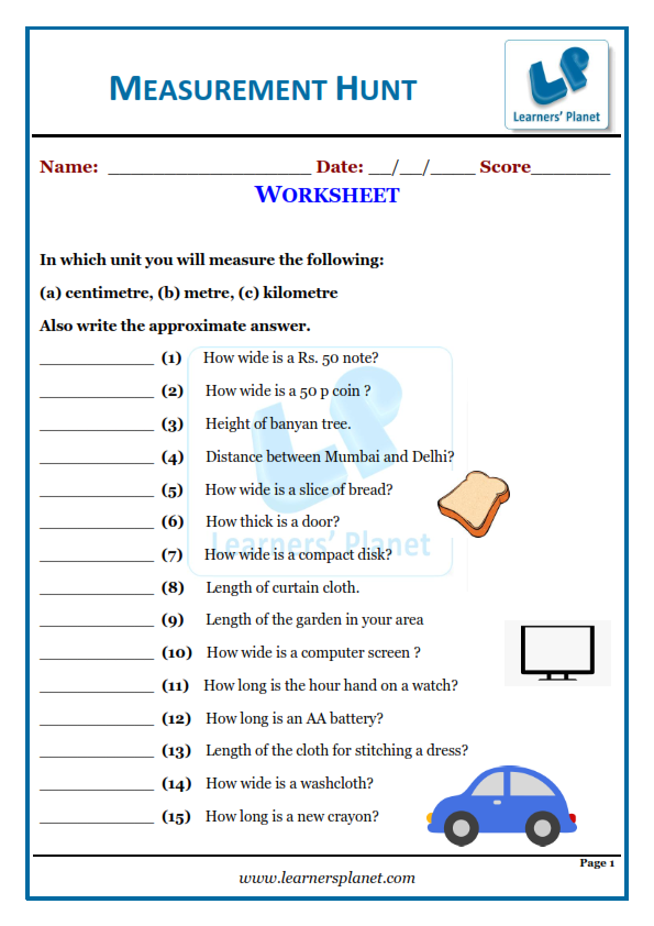 Third Grade Measurement Review Worksheet 15 A third grade student completes a measurement review worksheet featuring units of length and volume.