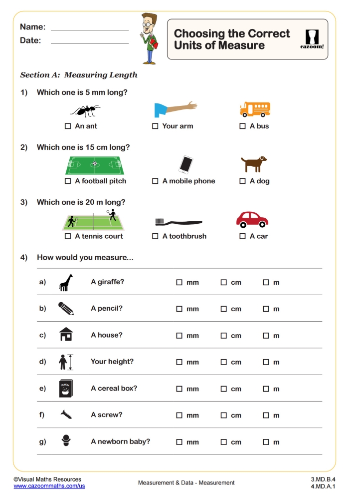 Measurement Review Worksheet 23 Engineering and Science Practice for Third Graders Third grade student completing a measurement review worksheet for science and engineering inquiry