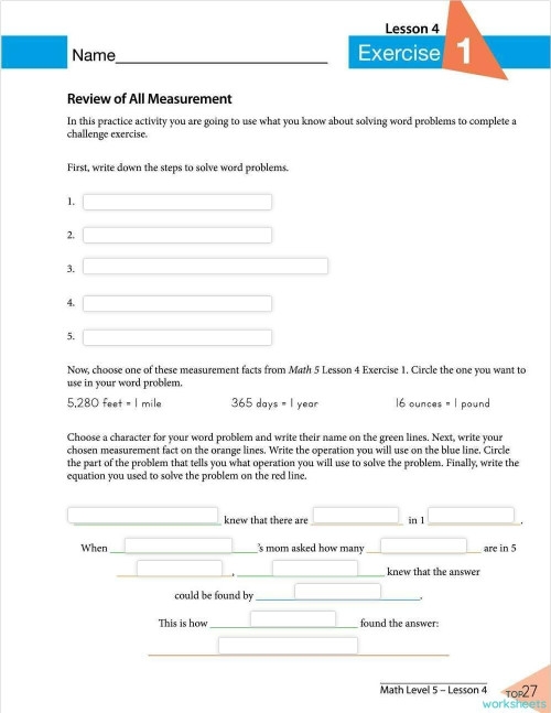 Measurement Review Worksheet Image 17 Engineering and Science Inquiry Third grade student completing a measurement review worksheet featuring units of length and volume