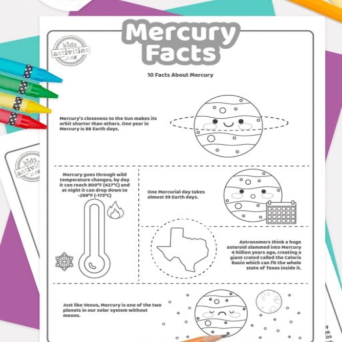 Educational resource on the smallest planet in our solar system: Mercury worksheet Worksheet featuring facts about Mercury for third graders learning phonics