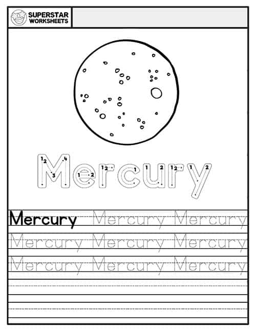 Know Your Planets: Mercury worksheet for phonics practice in third grade Worksheet for teaching third graders about Mercury, the smallest planet in the solar system