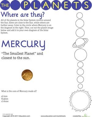 Phonics worksheet for Third Grade Worksheet for teaching third graders about the planet Mercury, highlighting its characteristics. Educational resource for the "Know Your Planets: Mercury" worksheet aimed at phonics learning.