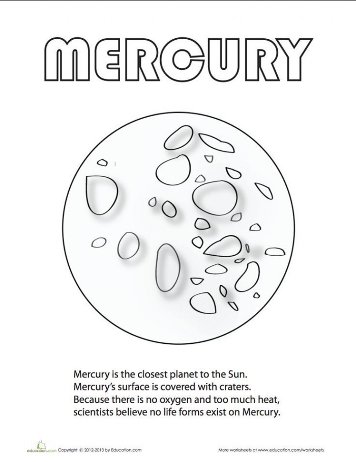 Educational resource for teaching kids about the planet Mercury Worksheet for third graders about Mercury, the smallest planet in the solar system