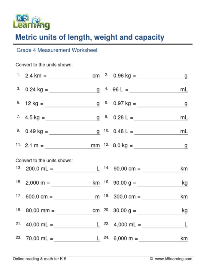 Worksheet for understanding metric length conversions in third grade math