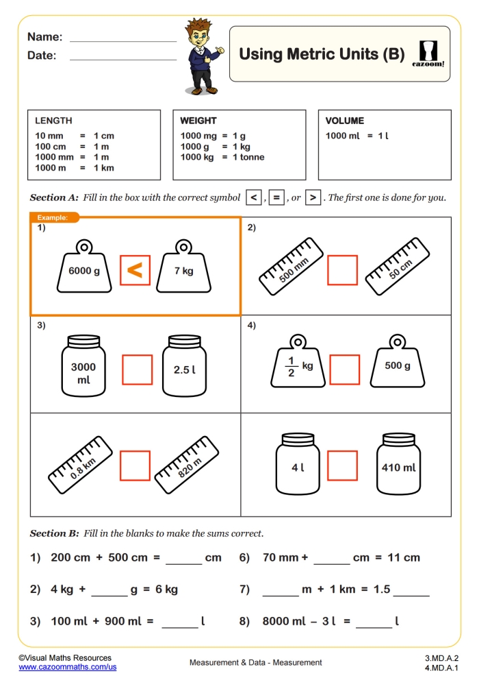 Third grade students practice metric length conversions using a reference chart on this math worksheet