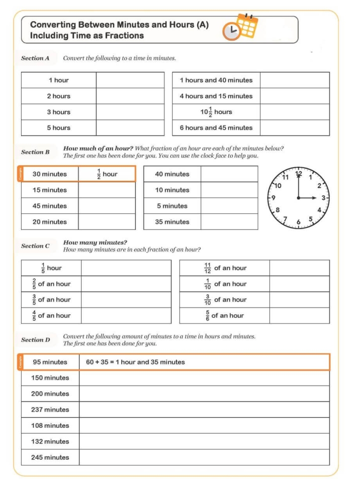 Third grade student counting minutes on a clock face in an elapsed time worksheet