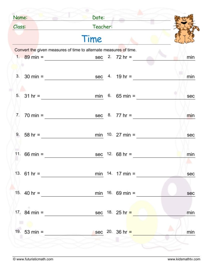 Worksheet for counting minutes in an hour for third graders learning phonics