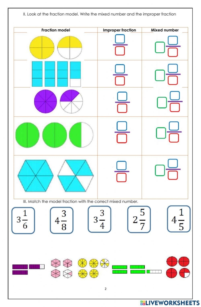 Mixed Numbers Worksheet Number 13 for Third Grade Algebra Practice Third grade student working on a math worksheet to identify mixed numbers