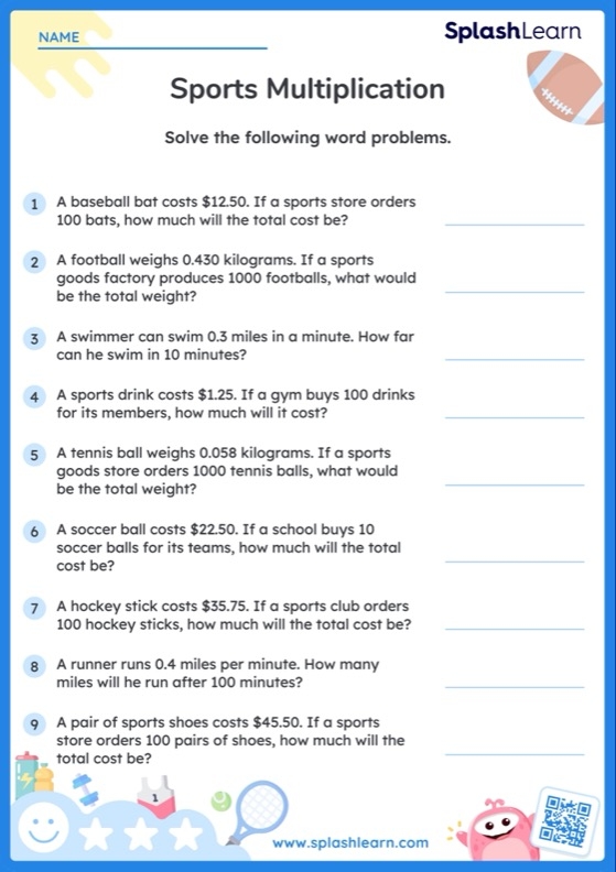 Third grade multiplication word problems worksheet featuring money math practice