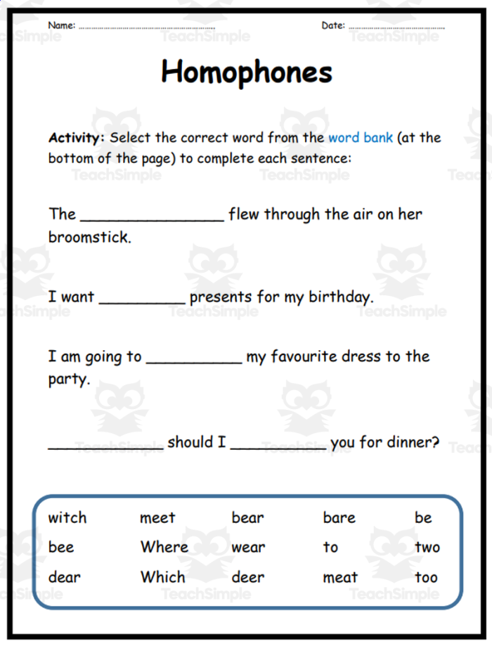 Homophone story worksheet featuring a fun monster tale for third graders