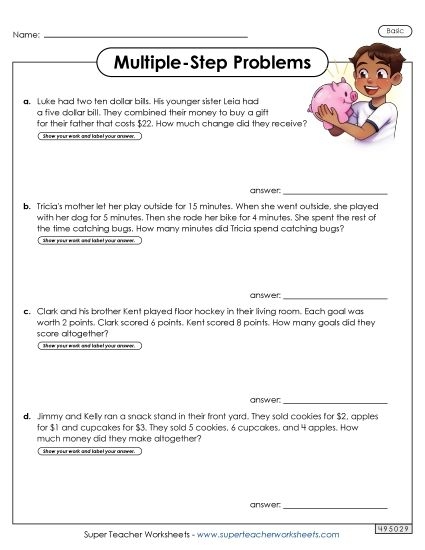 Winter-themed worksheet featuring multi-step word problems for third graders. Educational resource for practicing mixed operations with fractions.