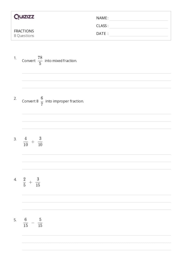 Fractions Quiz Worksheet for Third Grade Math Practice Third grade student completing a multiple choice fractions quiz worksheet