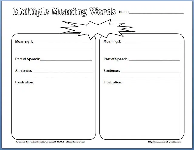 Third grade student completing a multiple meaning words worksheet with context clues