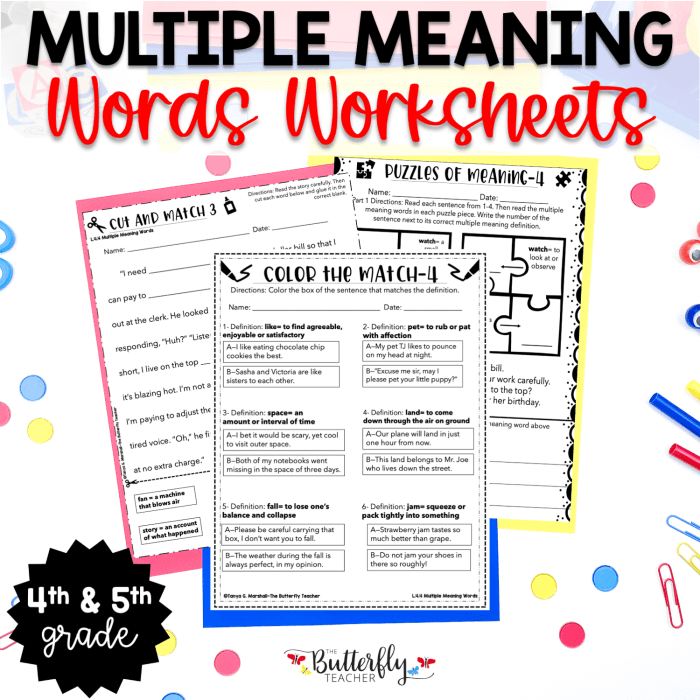 Multiple choice worksheet on homographs for third graders Worksheet for practicing multiple meaning words with sentence clues