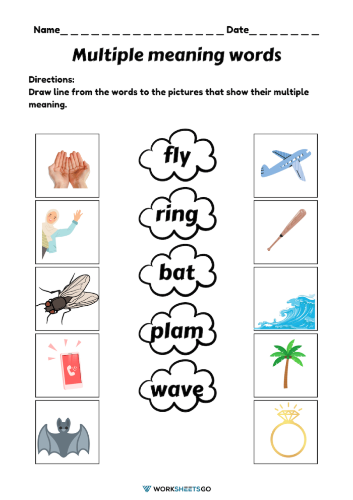 Third grade reading worksheet on multiple meaning words Worksheet featuring multiple meaning words for matching activities