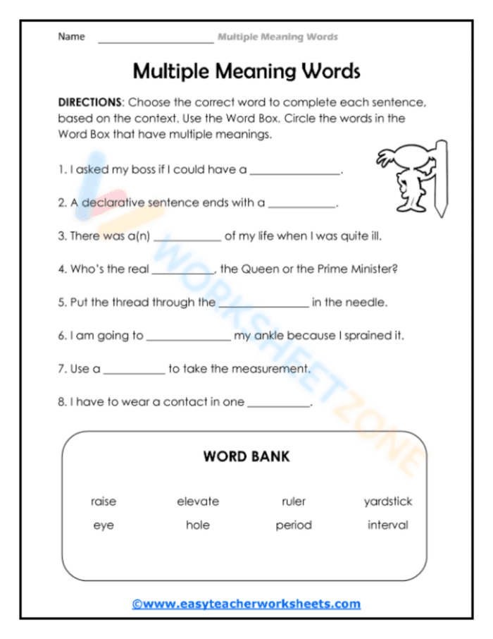 Multiple Meaning Words Worksheet for Grade 3 Image 21 Third grade multiple meaning words worksheet featuring homograph multiple choice practice questions